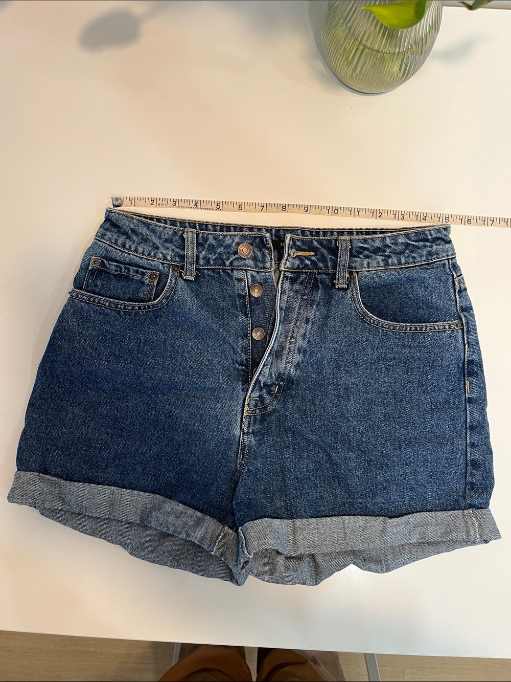 High-rise button-fly denim shorts